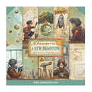 Stamperia 'A New Beginning' art book cover with illustrations of futuristic scenes and characters.