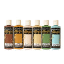 Set of six bottles of Stampperia Allegro paint in different colors on a white background