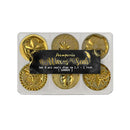 Set of six gold wax seals in a white packaging tray with 'Stamperia' branding.