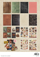 Collection of food-themed stickers and images on a textured background