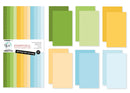 Colorful paper pads with a Crafted Essentials branding on a white background