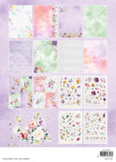 Collection of floral and watercolor designs on a purple background