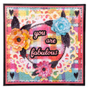 Colorful card with flowers and 'you are fabulous' text on a patterned background