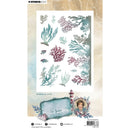 Packaging of Studio Light seaweed and coral design with lighthouse and girl illustration on a textured background.