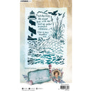 Decorative paper with lighthouse design and text on a textured background