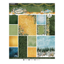 Studio Light Christmas themed scrapbook paper sheet featuring 12 different designs in green, gold, blue, and winter forest colors, with 'Christmas Forest' and '36 sheets' text.