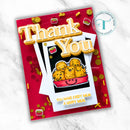 Card with 'Thank You' and cartoon bears design on a red background
