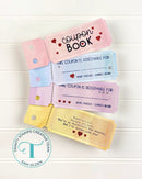 Colorful coupon book with redeemable coupons on a white background, featuring the Trinity Stamps Creative Team logo.