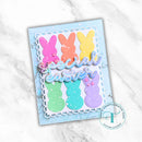Colorful Easter card with bunnies and 'special easter' text on a marble background