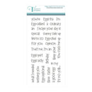 Set of clear stamps with various phrases on a white background