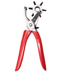 Red-handled hole puncher on a white background