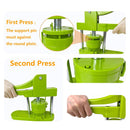 Green metal press tool with step-by-step instructions on how to use it.