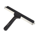 Black squeegee with metal blade on a white background
