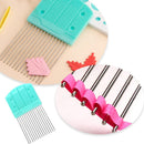 Set of hair combs with green and pink handles on a white background