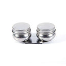 Two silver metal containers with lids on a white background