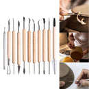 Set of ceramic carving tools with wooden handles on a white background, used for pottery and ceramic work.