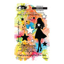 Clear stamp set with a silhouette of a girl and decorative elements on a colorful background.