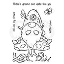 Black and white illustration of a gnome with text on a white background