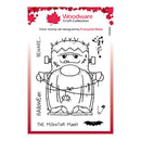 Clear stamp set with a Halloween-themed design of a monster mash, featuring the brand 'Woodware'.