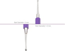 Two metallic antennas with purple and silver components on a white background, labeled with ball diameter measurements.