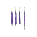 Four purple dental tools with metallic handles on a white background