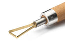 Wooden-handled tool with metal blade on a white background