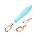 Blue and gold tool with two additional components on a white background