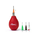 Red airbrush with interchangeable nozzles on a white background, featuring Xiem Studio Tools branding.