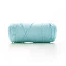 Light blue skein of yarn on a white background