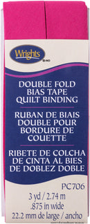 Wrights Double Fold Quilt Binding .875"X3yd - Hot Magenta*