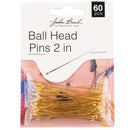 John Bead Ball Head Pins 2in 22ga (0.025) 60 pack Silver*