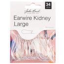 John Bead Earwire Kidney Large 33x15mm 34 pack Silver*
