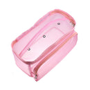 Pink transparent pouch with gold zipper on a white background