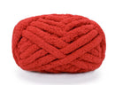 Red knitted pouf on a white background