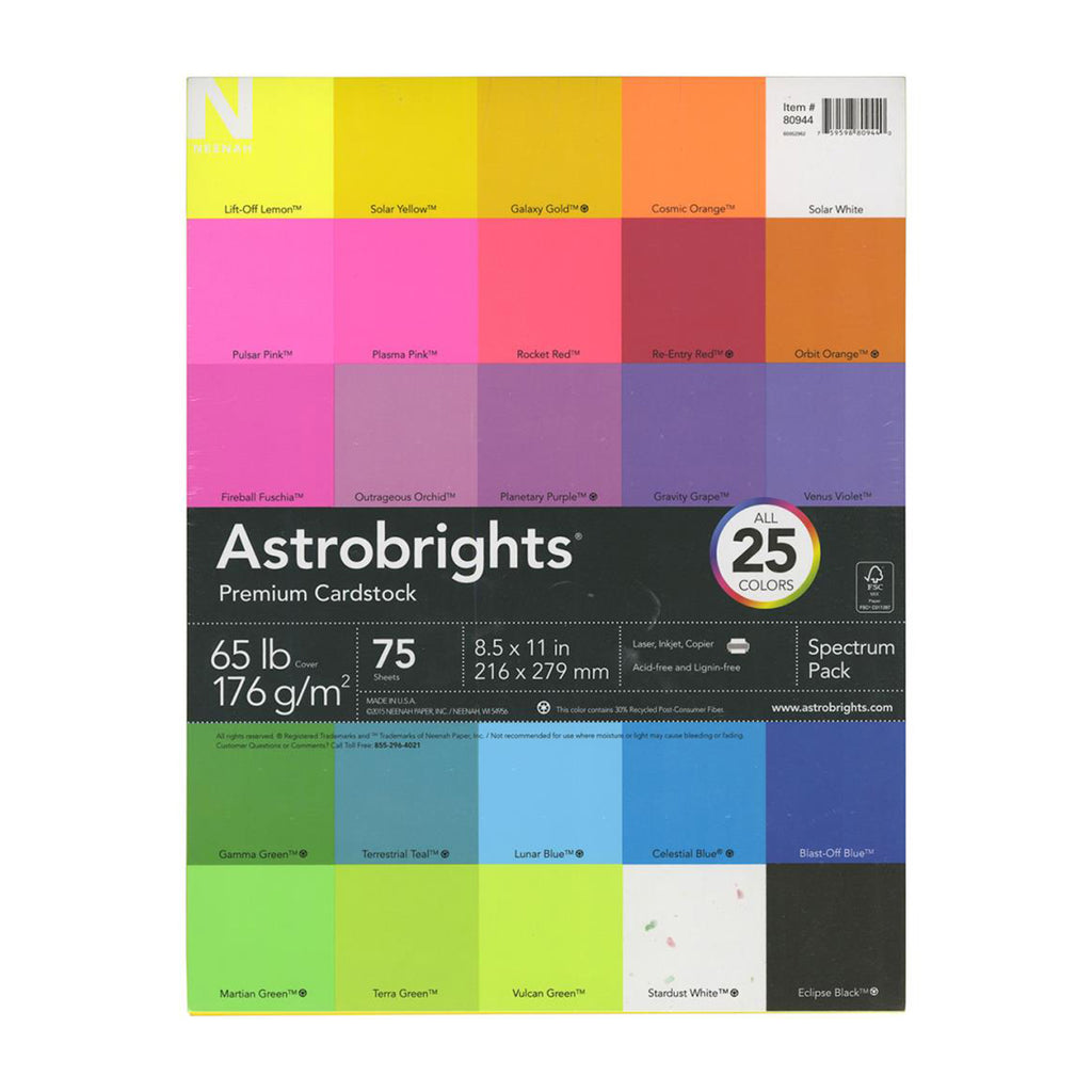 NEENAH: 8.5X11, 65lb Astrobrights Cardstock Black - Single Sheets