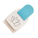 Paper punch with blue handle and bow design on white background