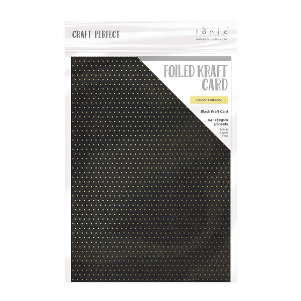 Craft Perfect Foiled Kraft Card A4 5/Pkg - Golden Polka Dot