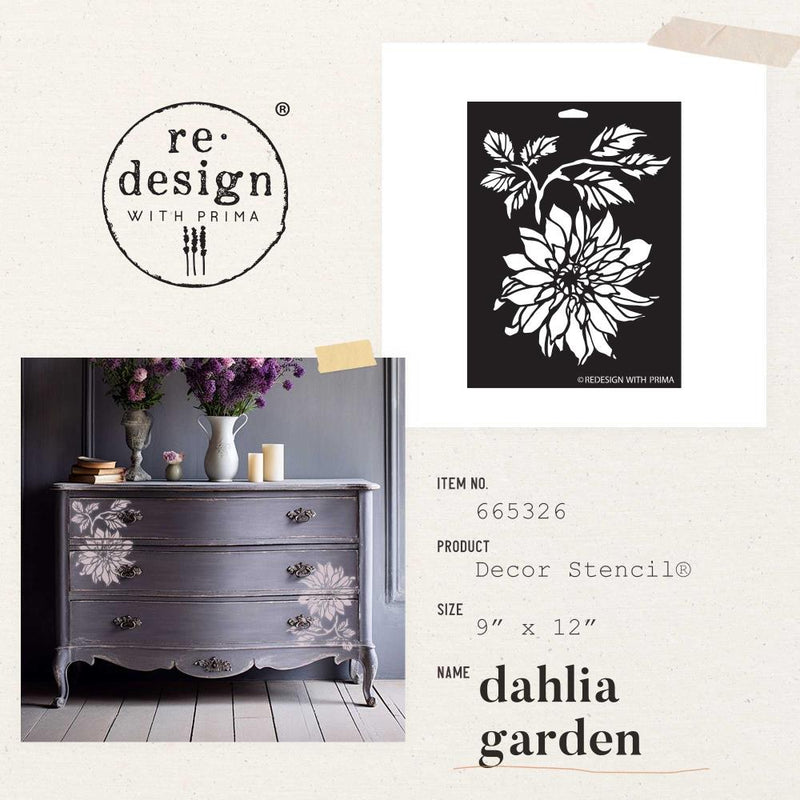 Prima Re-Design Decor Stencil 9"X12" Dahlia Garden*