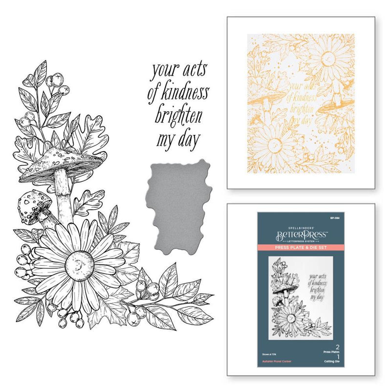 Spellbinders BetterPress Letterpress System Press Plate &Die Autumn Floral Corner