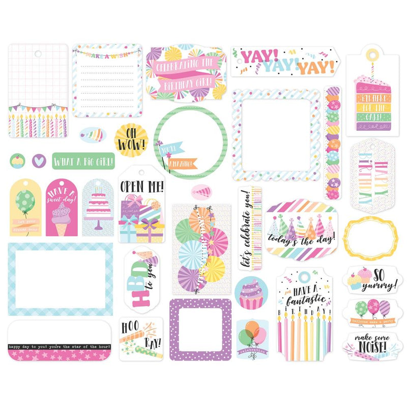 Echo Park Cardstock Ephemera 34/Pkg Frames & Tags, Make A Wish Birthday Girl