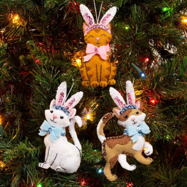 Bucilla Felt Ornaments Applique Kit Set Of 3 Bunny Kitties*