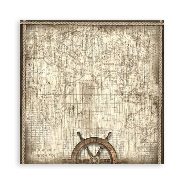 Stamperia Polyester Fabric 12"x 12" 4/Pkg - Sea Land