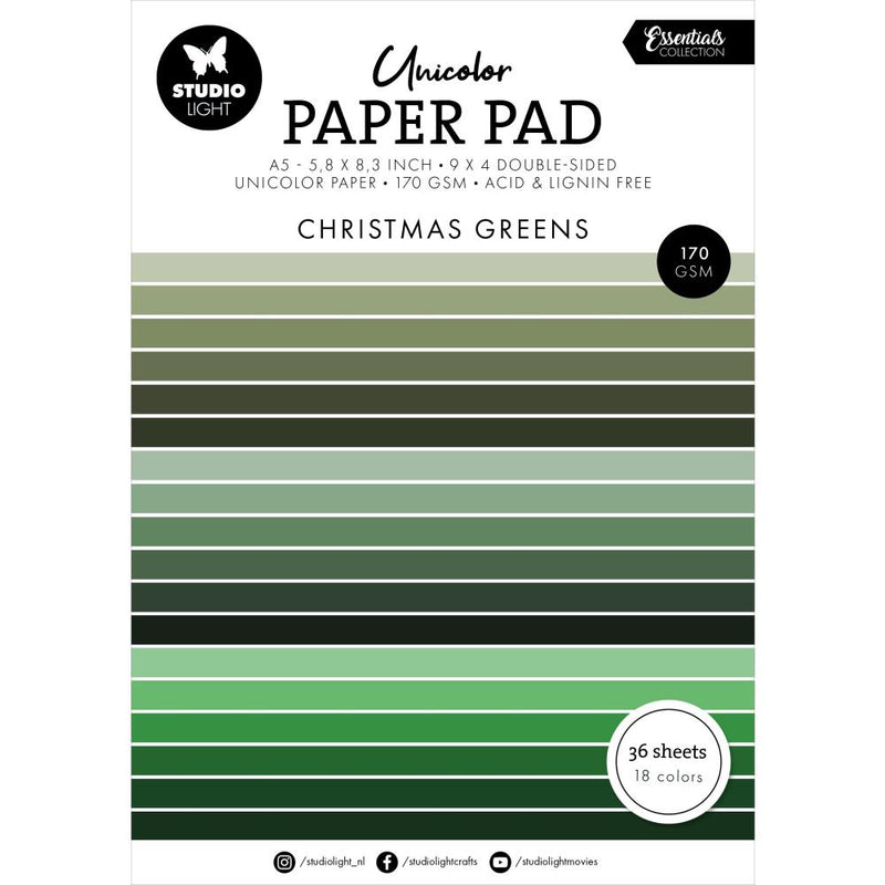 Studio Light Unicolour Essentials Paper Pad 5.83"X8.25" Nr. 206, Christmas Greens