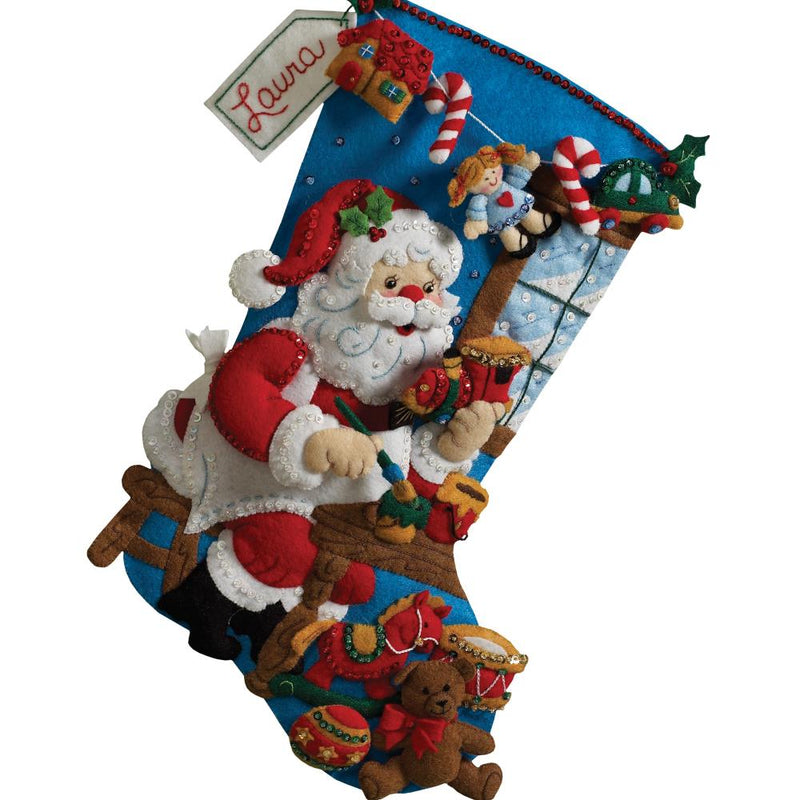 Bucilla Felt Stocking Applique Kit 18" Long In the Workshop