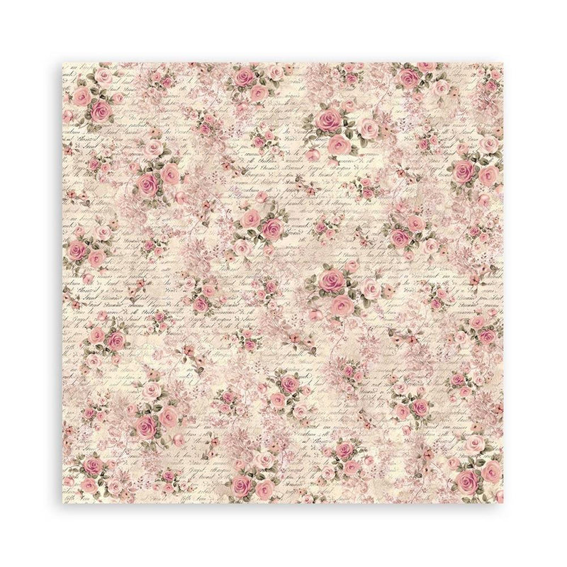 Stamperia Polyester Fabric 12"x 12" 4/Pkg - Shabby Rose