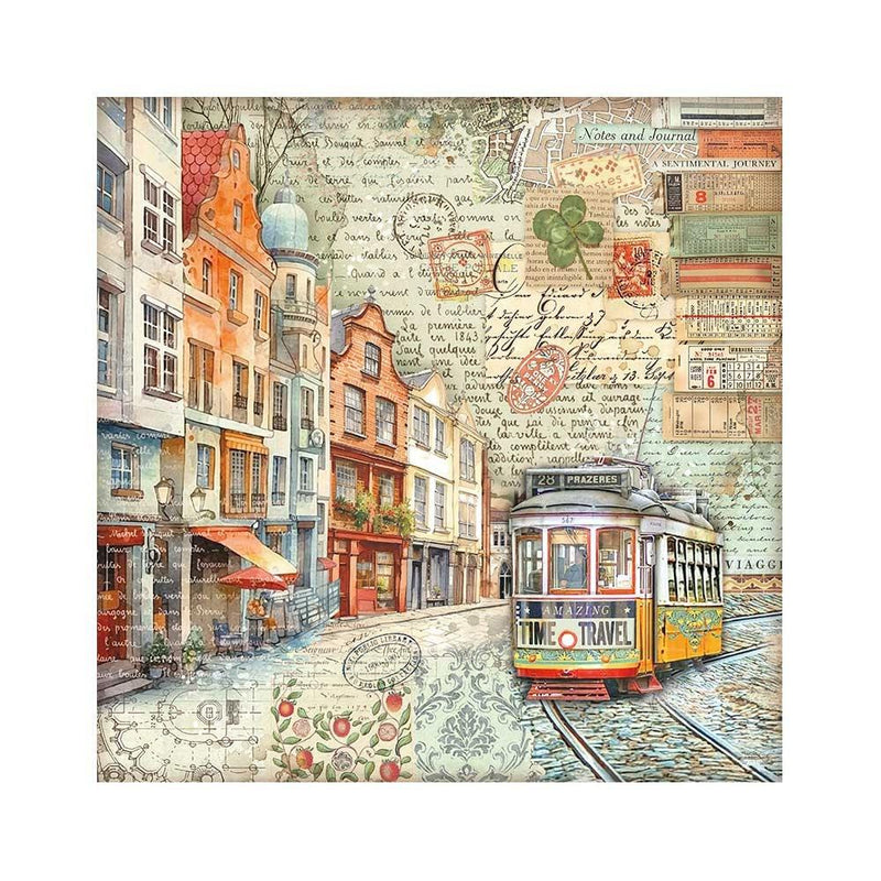 Stamperia Polyester Fabric 12"x 12" 4/Pkg - Art of Travelling