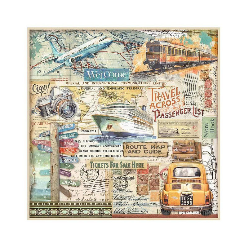 Stamperia Polyester Fabric 12"x 12" 4/Pkg - Art of Travelling