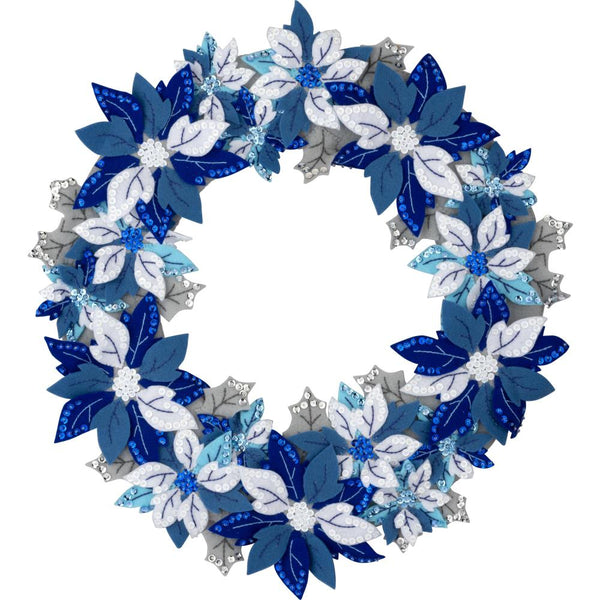 Bucilla Felt Wreath Applique Kit 15" Round Winter Blue Poinsettia