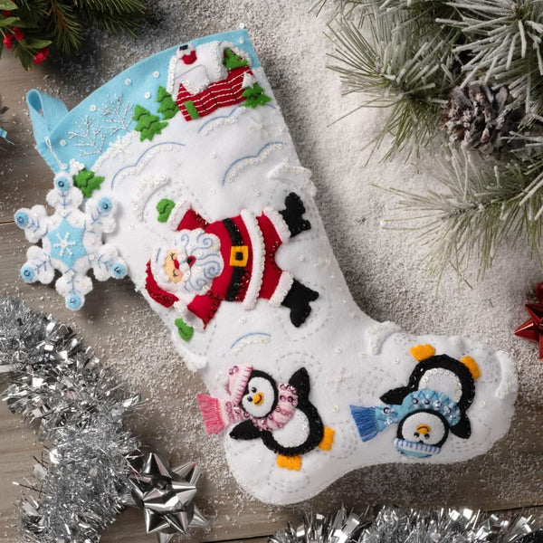 Bucilla Felt Stocking Applique Kit 18" Long Snow Angel Friends