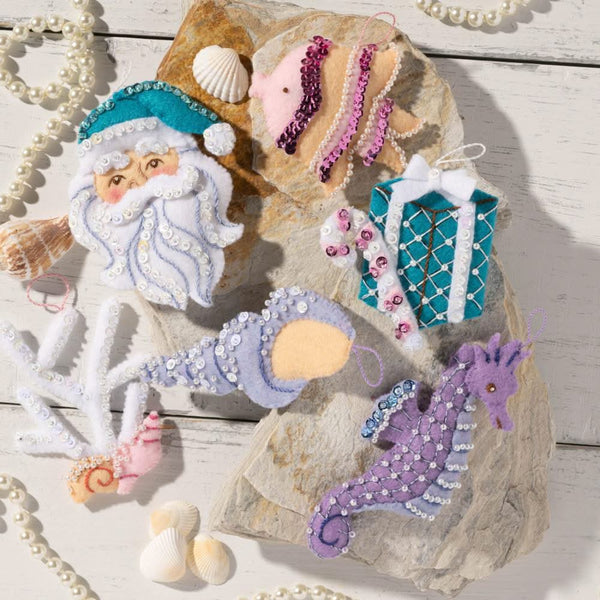 Bucilla Felt Ornaments Applique Kit Set Of 6 Santa's Sea Life